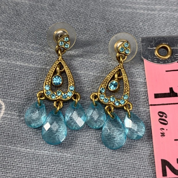 chandelier earrings light blue stone and crystal - Picture 2 of 4
